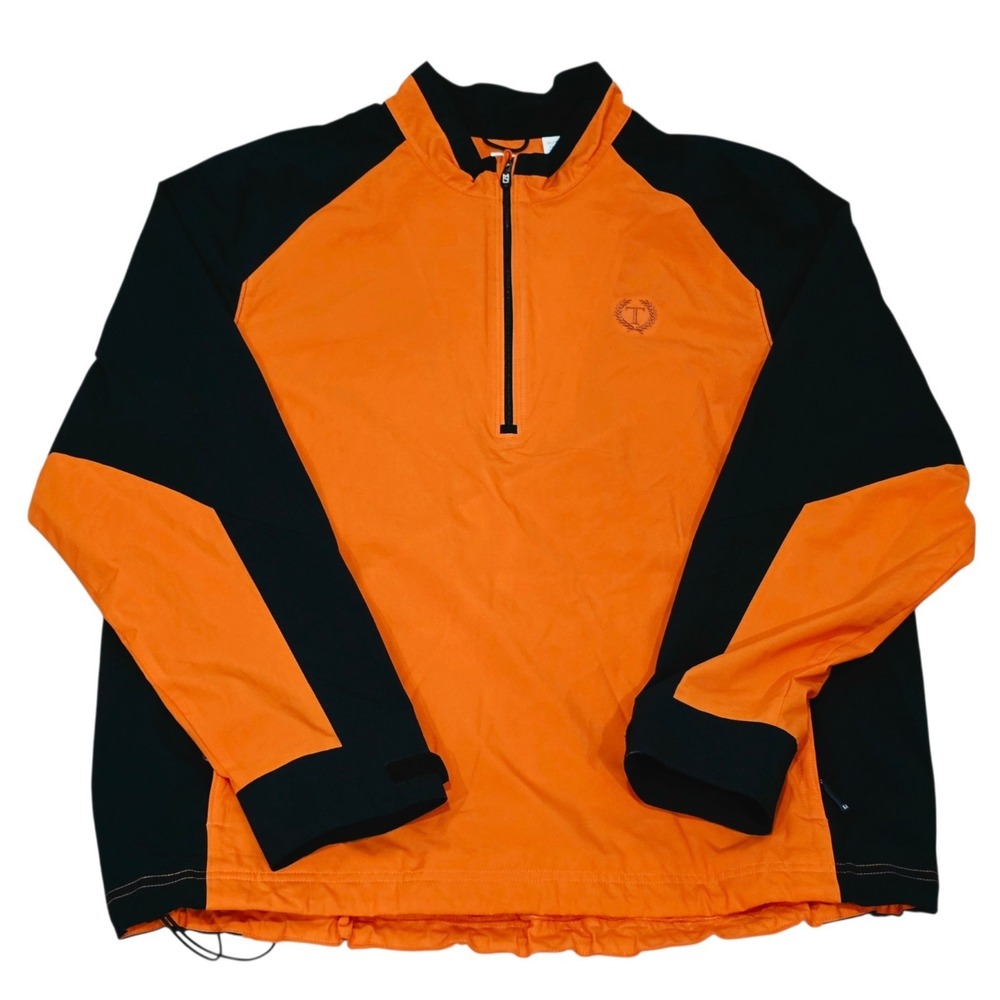 Cutter & Buck CB WeatherTec Mens XL Orange Navy 1/4 Zip Golf Windbreaker